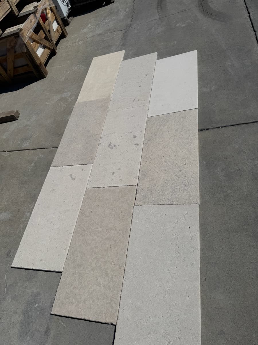 Limestone planks laid out in the yard